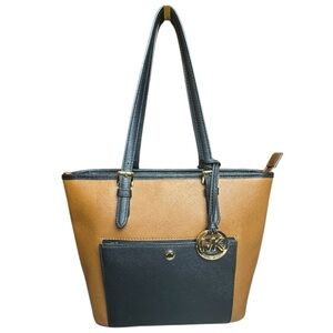 Michael Kors Jet Set Medium Saffiano Leather Colorblock Tote Bag Brown & Black